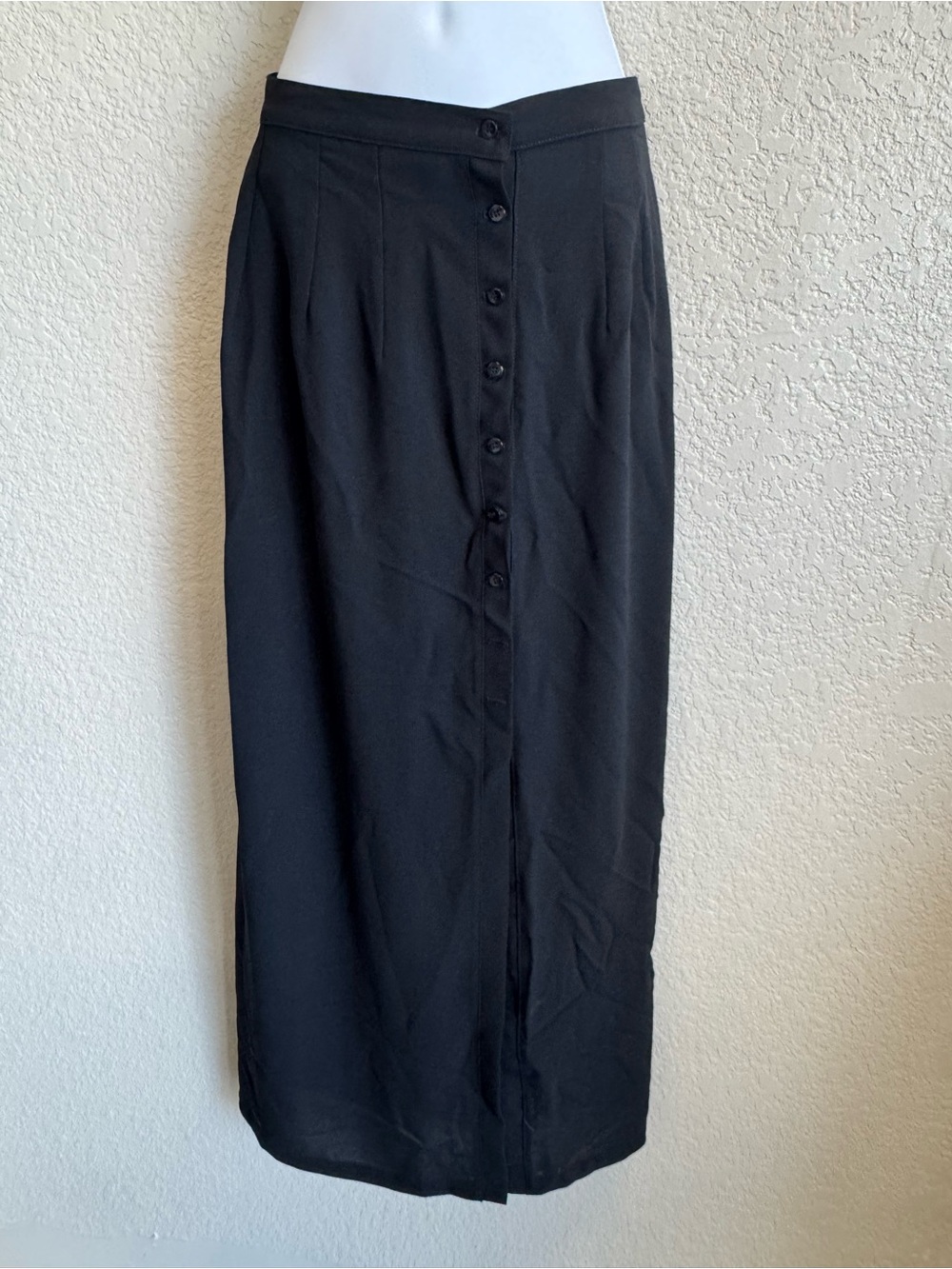 Classic Black Button-Front Maxi Skirt